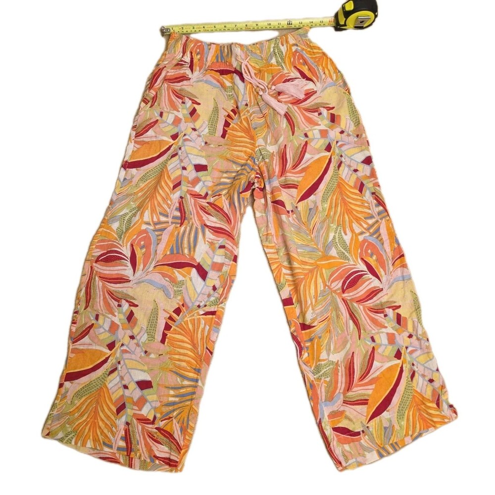 C&C California Women's Linen Wide Leg Palazzo Pants Tropical Print Size Medium